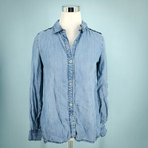 Holding Horses Anthropologie Size XS Chambray Embroidered Button Top Blouse